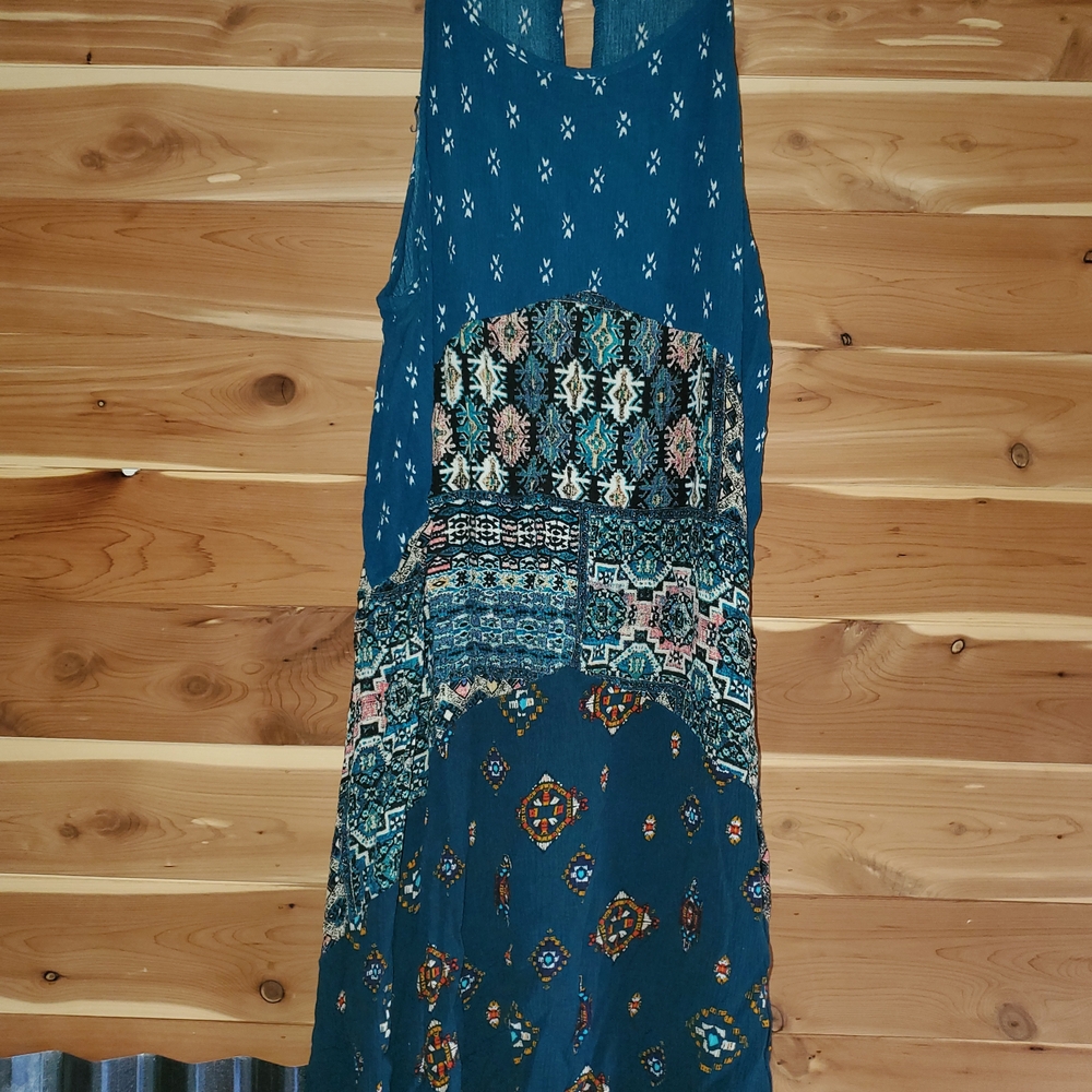 Xhilaration Blue Patterned Maxi Dress